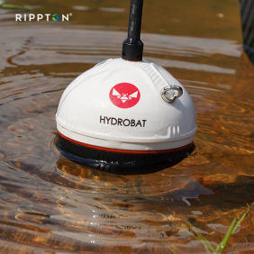 Close-up of Hydrobat's sonar transducer detecting underwater structures. fishing fish finder