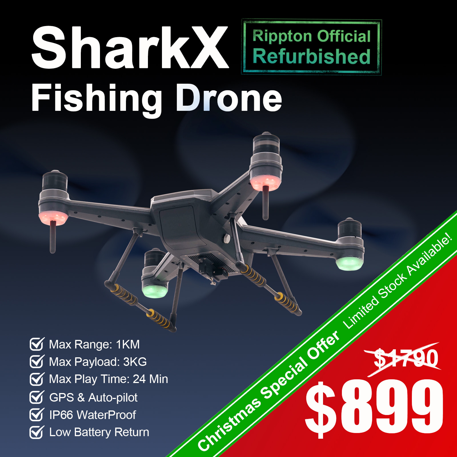 Rippton Certified Refurbished SharkX Fishing Drone